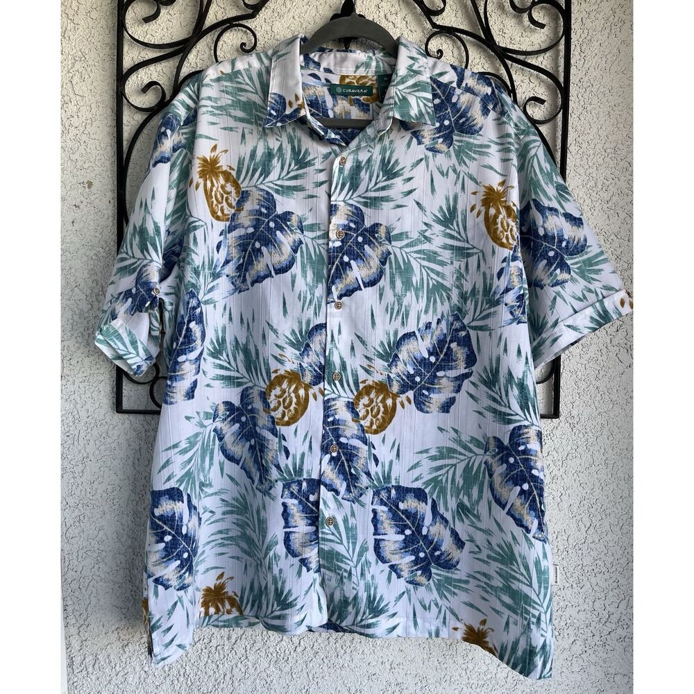 Cubavera Linen Floral Print Collared Button Shirt - Size XL - Multicolored